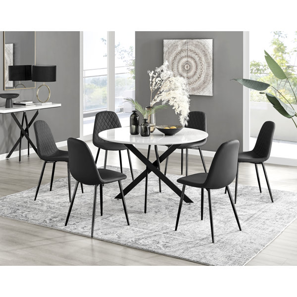 Canora Grey Tierra Modern Metal & Glass Round Dining Table Set with 6